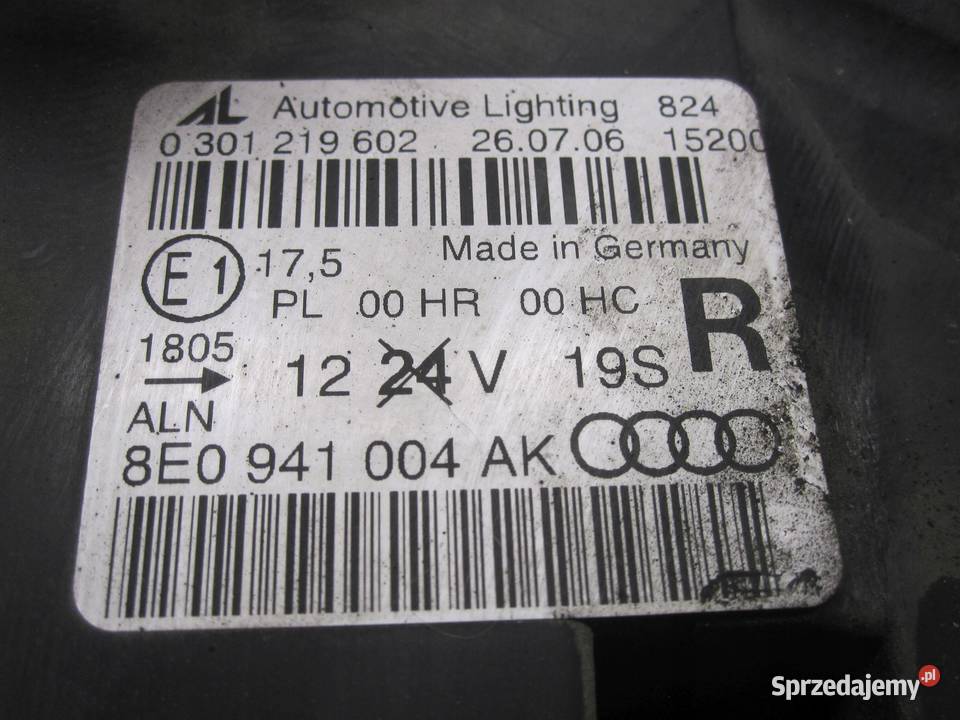 AUDI A4 B7 07r lampa prawa przód 8E0941004AK sprzedam