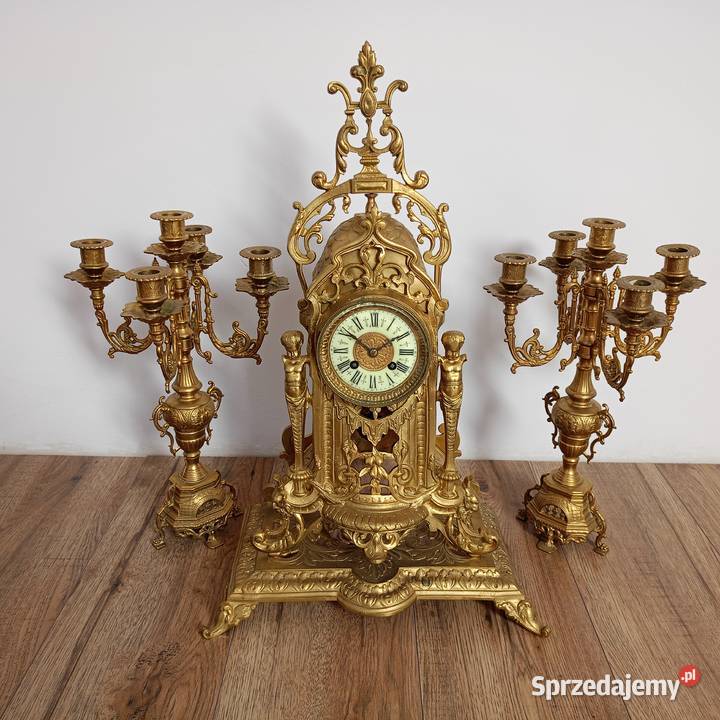 Mosiężny zegar pałacowy Grabów nad Prosną