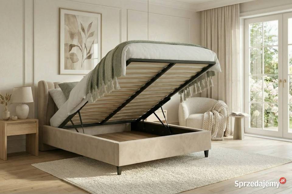 Jasmine beżowe łózko z panelami 180x200 pojemnik Dom i Ogród Jelenia Góra