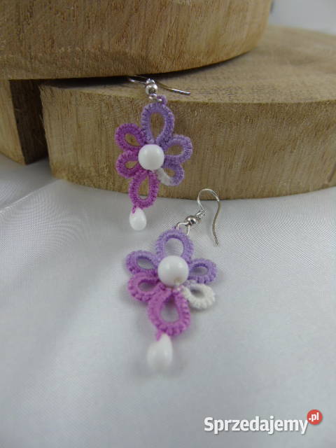 Kolczyki frywolitkowe różne wzory i kolory Wiśniowa