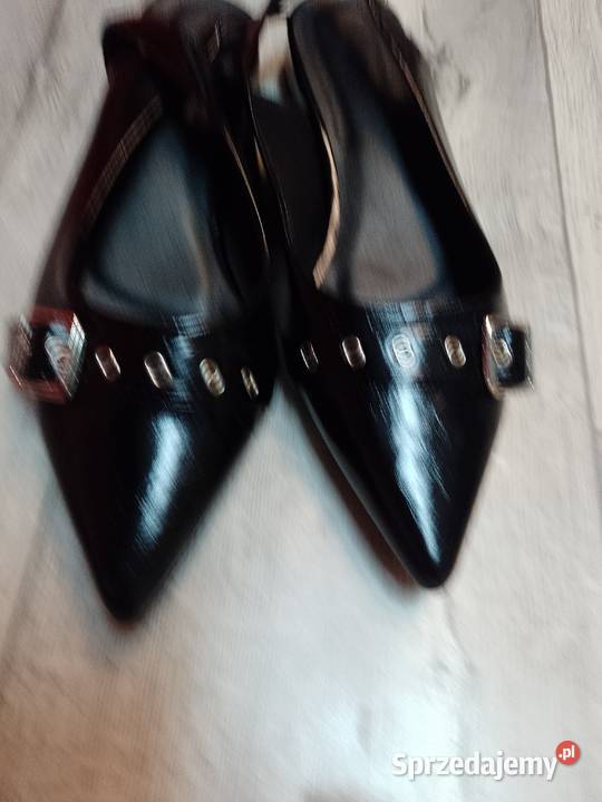 4041 Czarne baleriny wieczorowe z odkrytą piętą 25.5cm