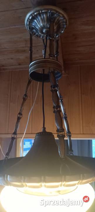 Stara wisząca lampa z mosiądzu duży klosz ampla