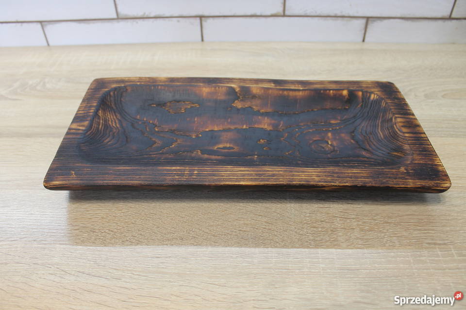 Drewniana patera półmisek odcienie brązowego wielkopolskie Siekierki Małe