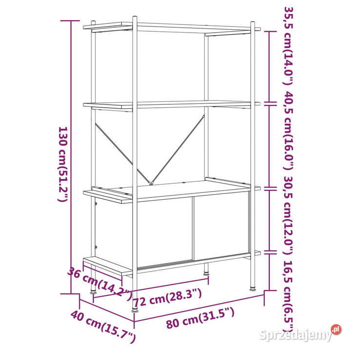 Regał z szafką 80x40x130 stal i materiał mazowieckie Warszawa