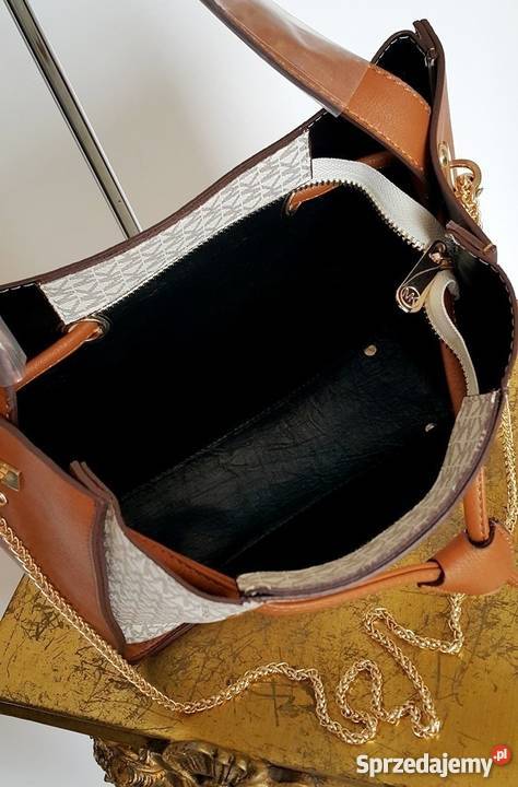 MICHAEL KORS TOREBKA MK MONOGRAM ŁAŃCUSZKI ECRU