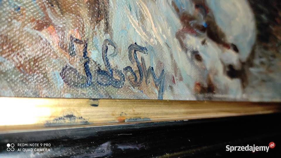 Stary obraz olejny na płótnie Zima Warszawa