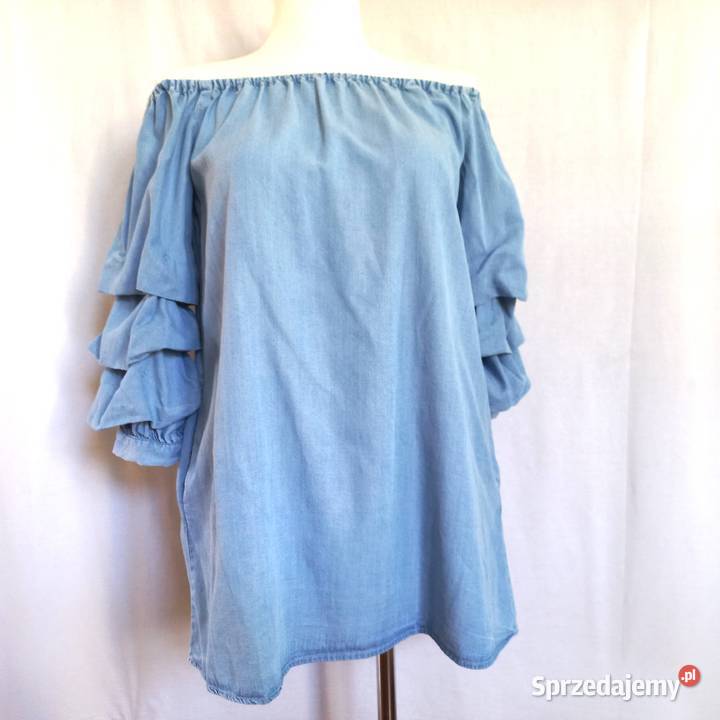 Bluzka niebieska Hiszpanka bufki rękawy r 38