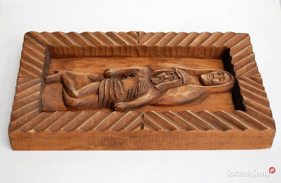 Pieta płaskorzeźba ludowa drewno polskie Lublin