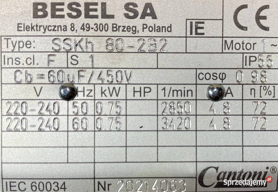 silnik elektryczny 075kW 2850obr 1fazowy 230V kujawsko-pomorskie Pigża