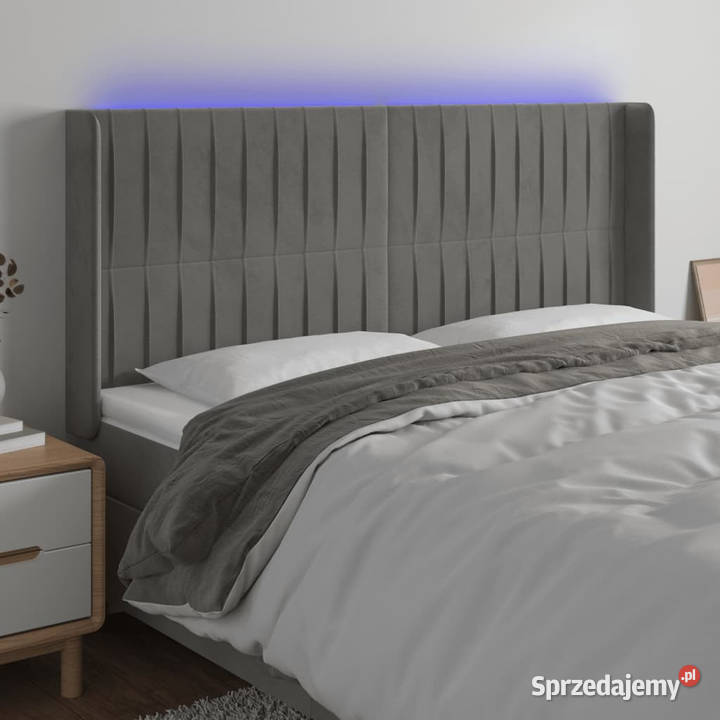 Zagłówek do łóżka z LED jasnoszary 183x16x118128