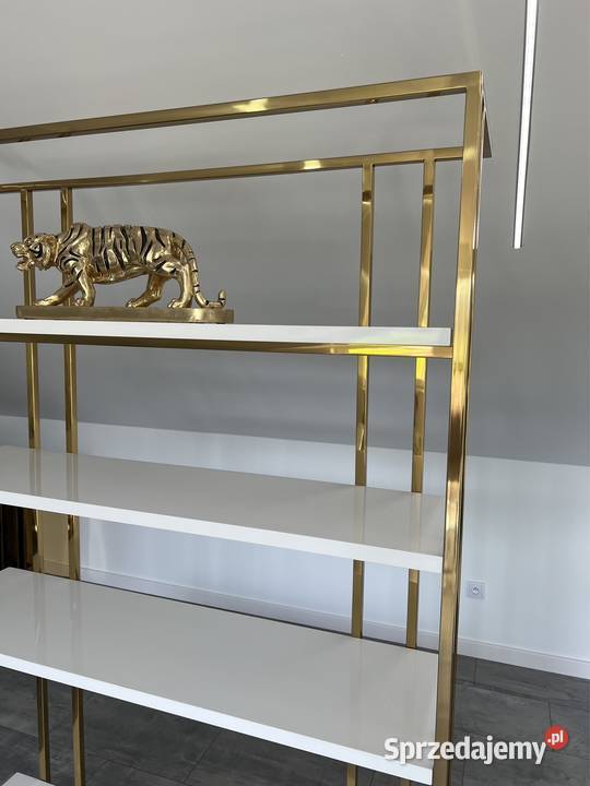 Złoty regał Glamour Premium z szufladami biała