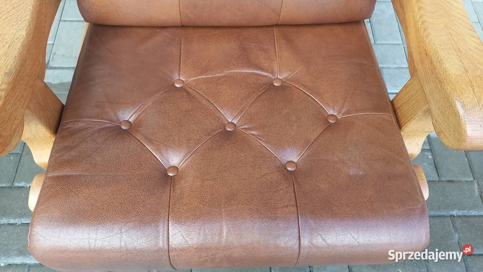 Fotel wypoczynkowy Dębowy skórzany brązowy sprzedam