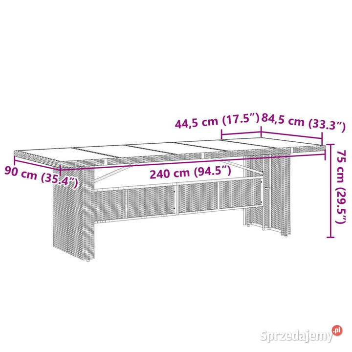 Stół ogrodowy ze szklanym blatem brąz 240x90x75 Stoły i stoliki ogrodowe mazowieckie