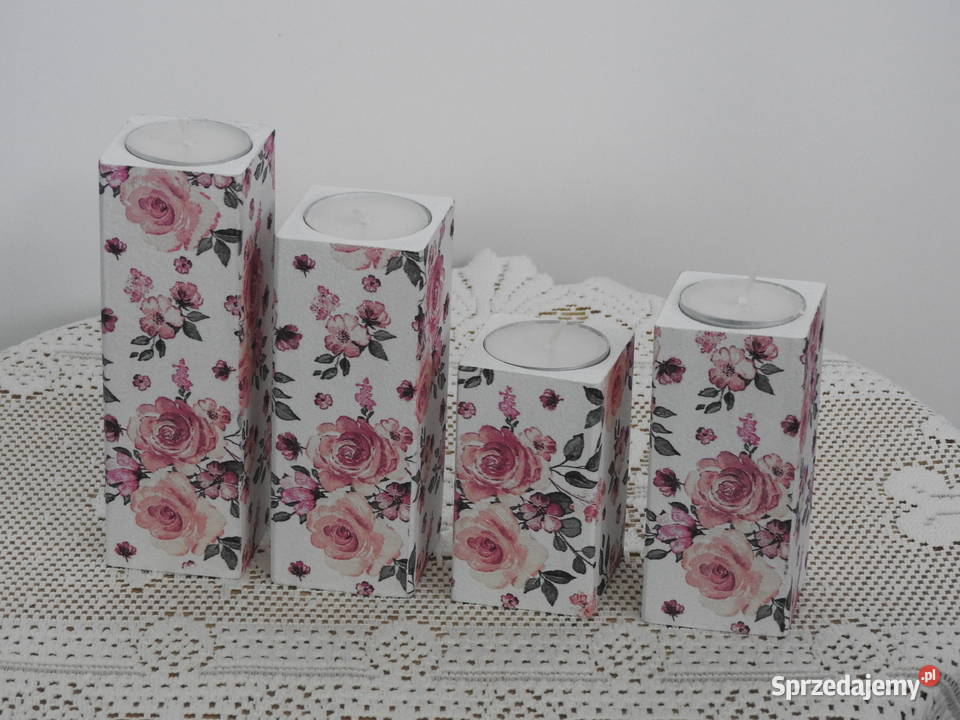 Świeczniki zestaw drewniane decoupage handmade Pozostałe Bytom