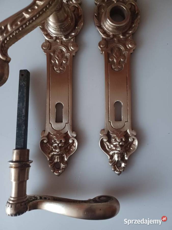 Piękny komplet szyldów i klamek Mosiądz Poznań