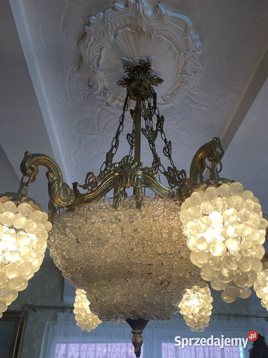 Antyk lampa z brązu żyrandol kryształowy 2 dolnośląskie Bystrzyca Kłodzka