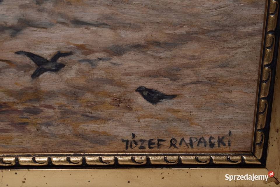Józef Rapacki Polski Zimowy Pejzaż Domy w Śniegu małopolskie Kraków
