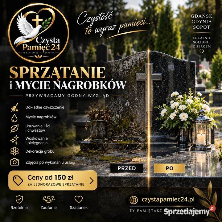 Sprzątanie i mycie nagrobków Gdańsk Gdynia Sopot