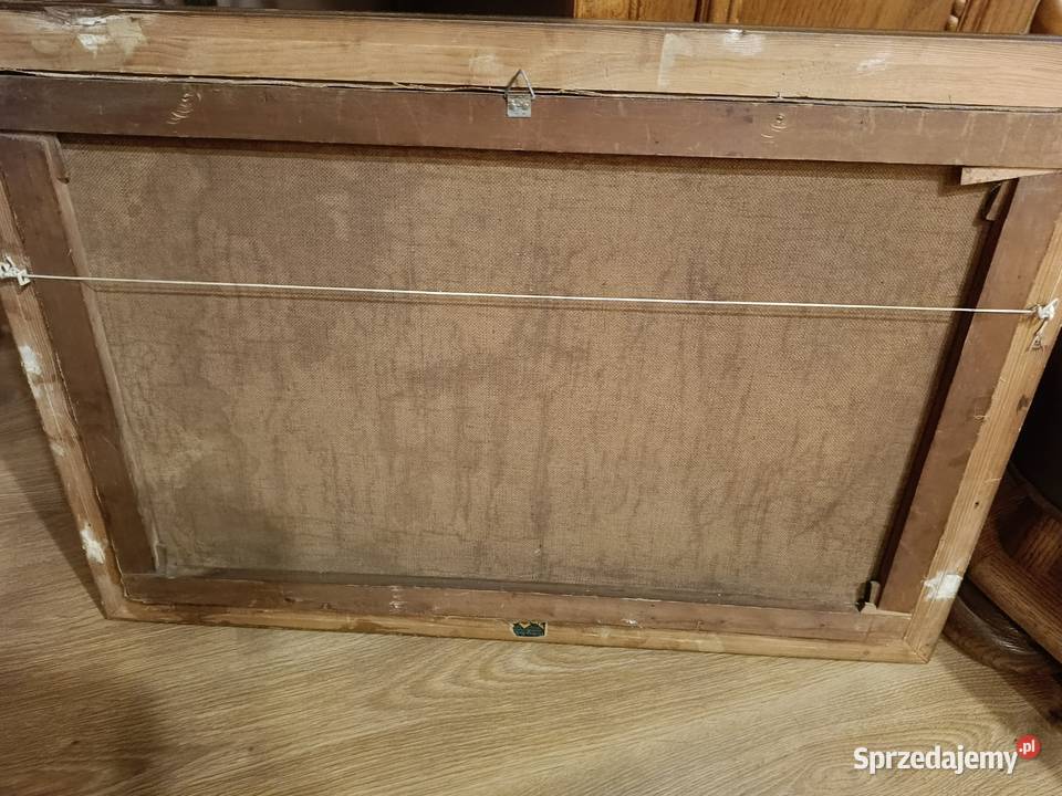 Stary obraz olejny na płótnie Sielankowy pejzaż Wyposażenie wnętrz Lipno