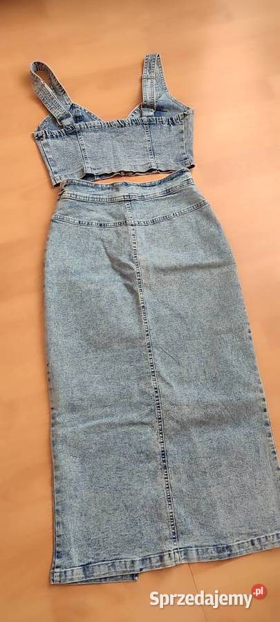 Komplet jeansowy spódnica krótki top NOWE bez niebieski Odzież damska podkarpackie