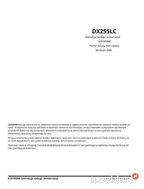Doosan DX255LC instrukcja obsługi świętokrzyskie Kielce