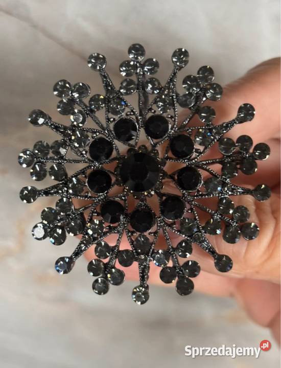 Broszka kwiat gwiazda kryształki grafitowe małopolskie Kraków