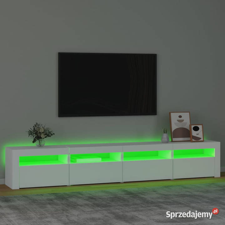 Szafka pod TV z oświetleniem LED biała 240x35x40 Warszawa
