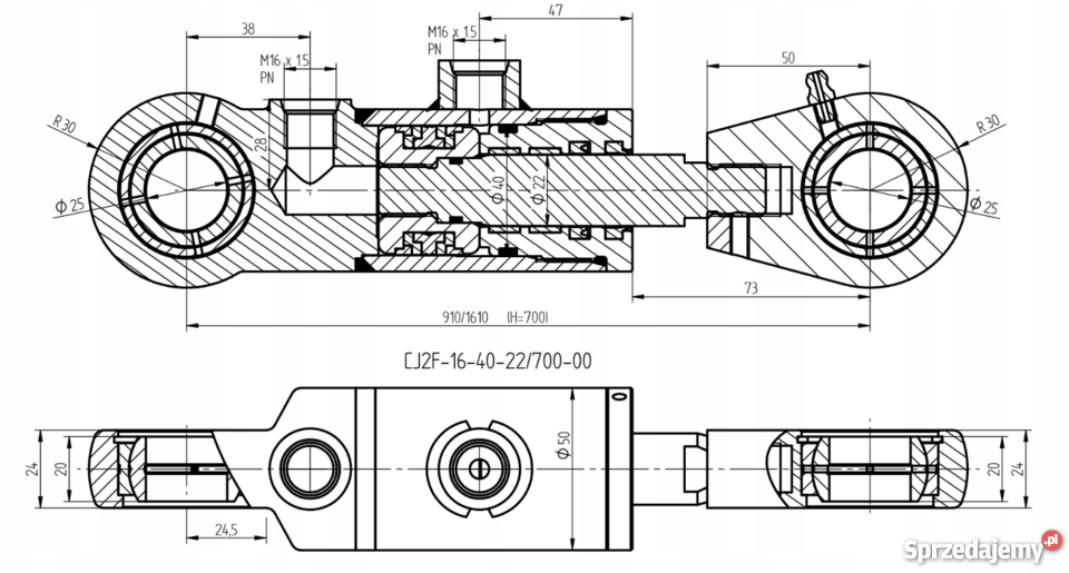 Cienki Siłownik Hydrauliczny Cylinder Skok 700 Solec Kujawski