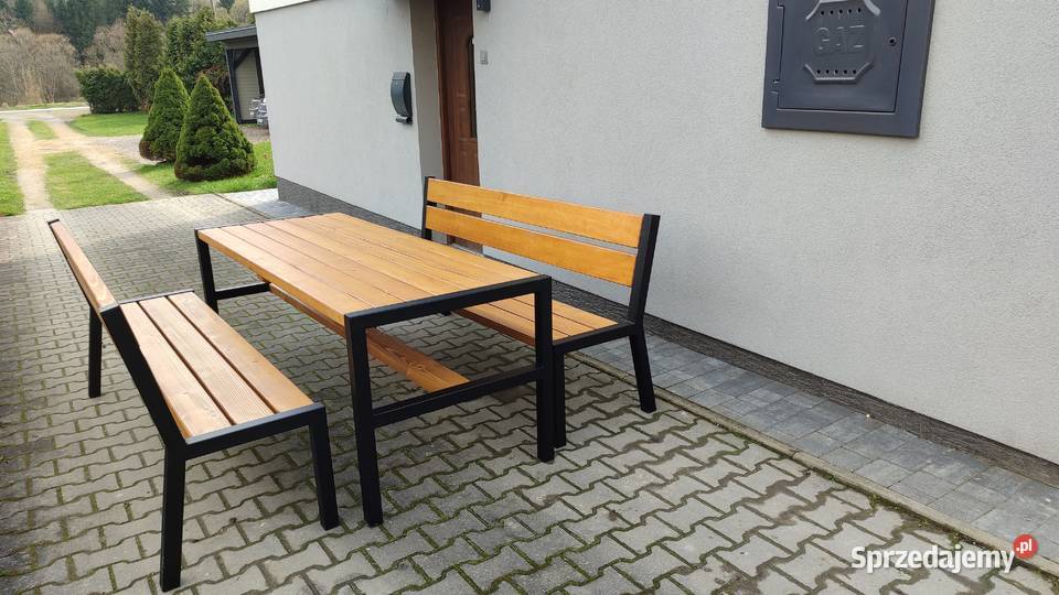 Stół ocynk zestaw mebli ogrodowych ławki fotele metal