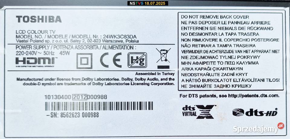 płyta 17MB181TC do 24WK3C63DA TOSHIBA Warszawa