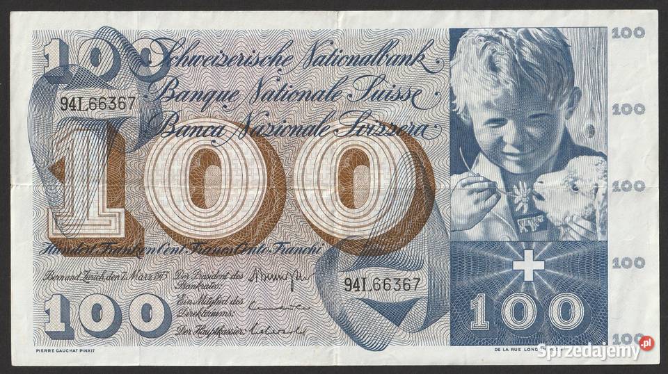 SZWAJCARIA 100 FRANKÓW 1973 94L Łódź