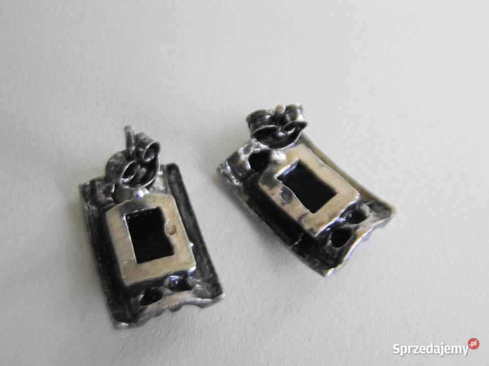 Piękne stare kolczyki srebro i onyks Kolczyki Warszawa