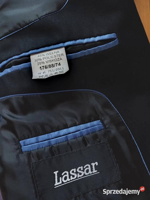 Czarny garnitur Lassar komplet 45 wełny S 36