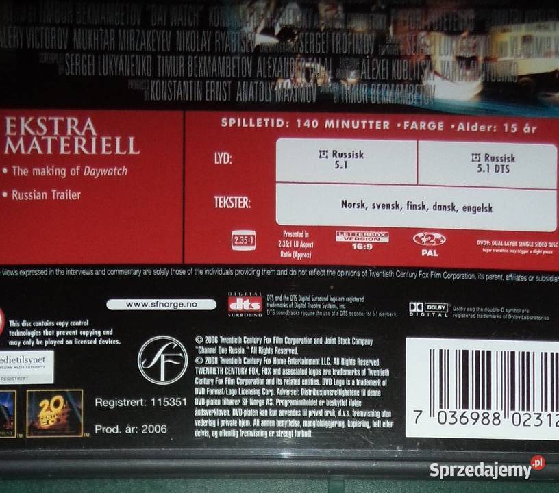 Day Watch Straż Dzienna DVD z roku 2007 Rosja Rzeszów