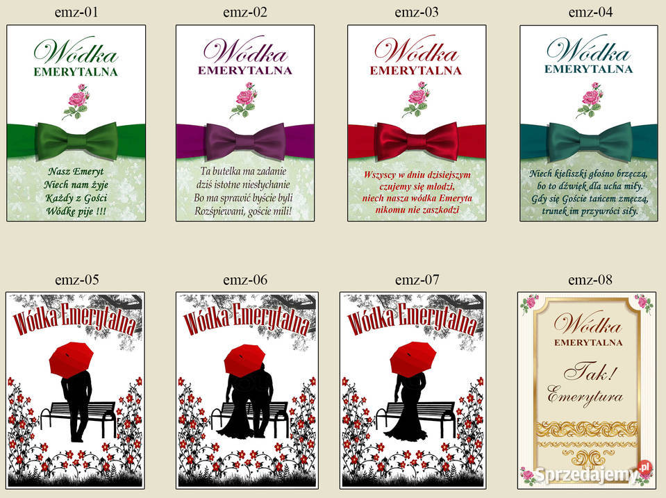 Naklejki Etykiety na WÓDKĘ BUTELKI EMERYTURĘ