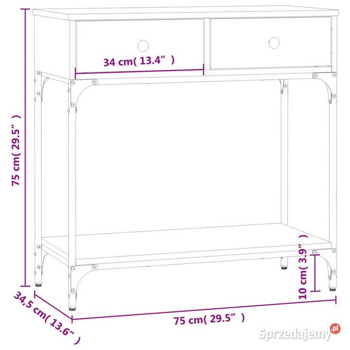 Stolik konsolowy brązowy dąb 75x345x75 WM833402 Stoły Warszawa