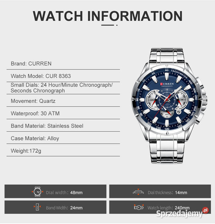 Duży zegarek męski Curren sportowy chronograf Gorzów Wielkopolski