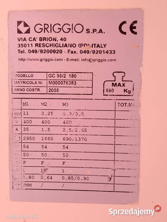 Szlifierka szerokotaśmowa Griggio GC 950 Wejherowo