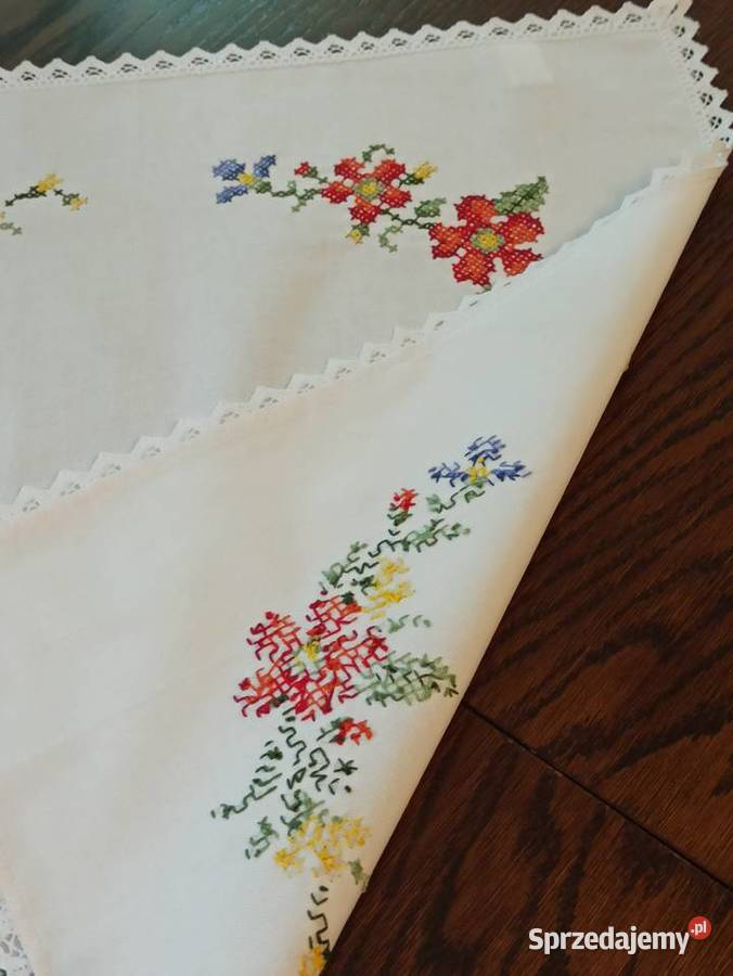 Wyjątkowy bieżnik obrus Kwiaty polne Rękodzieło Wyposażenie wnętrz mazowieckie Skierdy