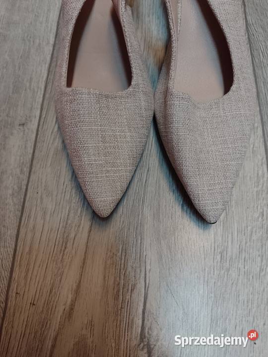 4041 Beżowe czółenka wieczorowe z odkrytą piętą brązowy/beżowy