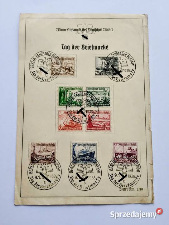 Znaczki III Rzesza WHW Kriegsmarine 1938 Filatelistyka śląskie Cieszyn