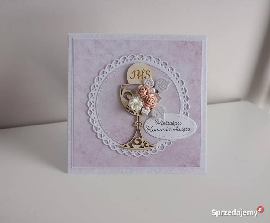 Kartka ręcznie robiona Komunia Święta handmade z Łódź