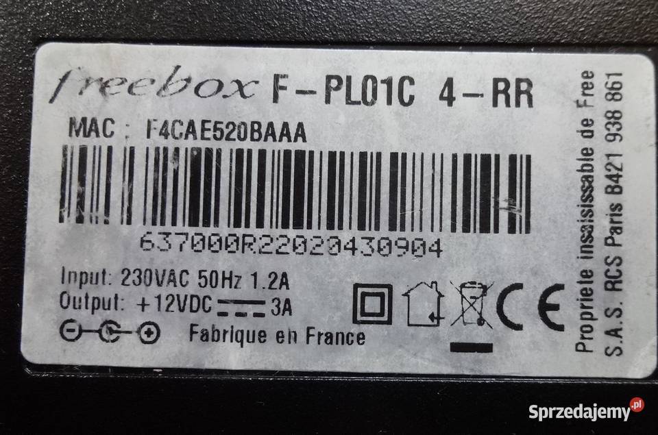 Zasilacz 12v 3A Freebox F01C 4RR Szczecin