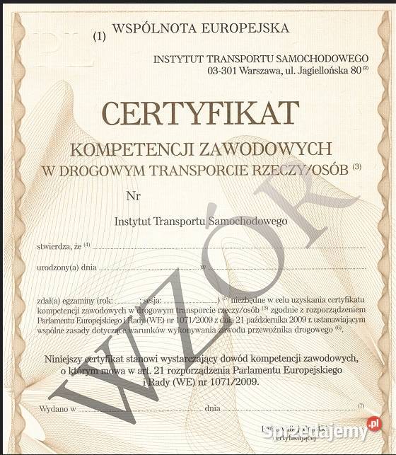 Zarządzający Transportem – użyczenie certyfikatu kompetencji zawodowych