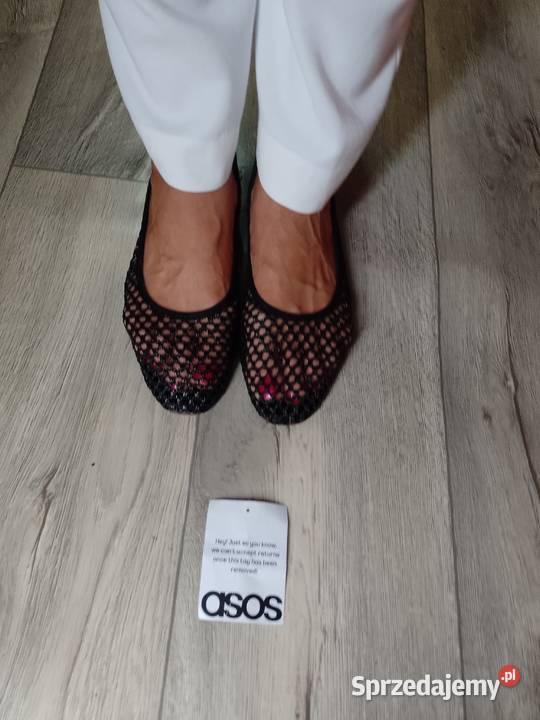 40 ASOS Design Czarne ażurowe Baleriny tkanina Kraków