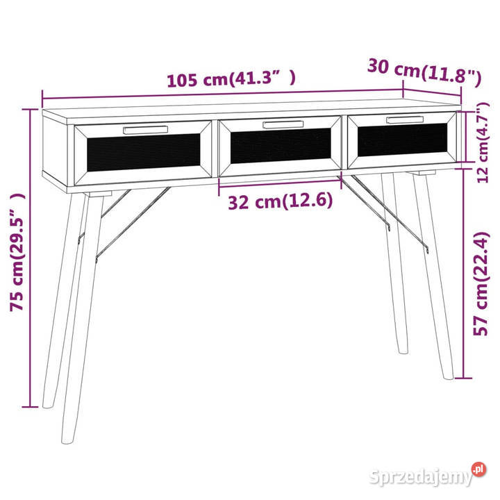 Stolik konsolowy biały 105x30x75 drewno sosnowe Warszawa