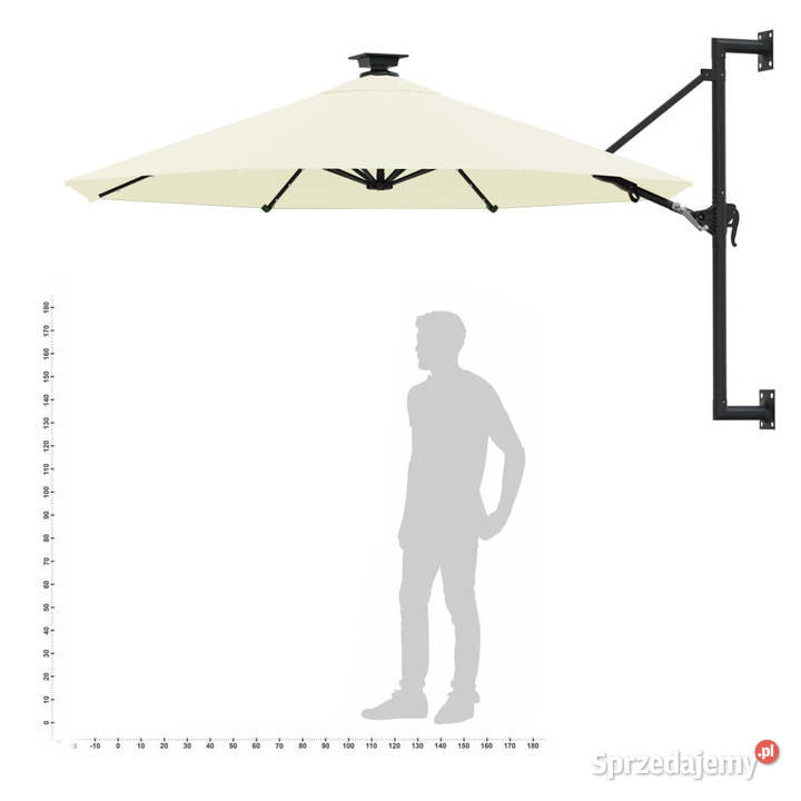 Parasol ogrodowy z LED ścienny 300 piaskowy mazowieckie