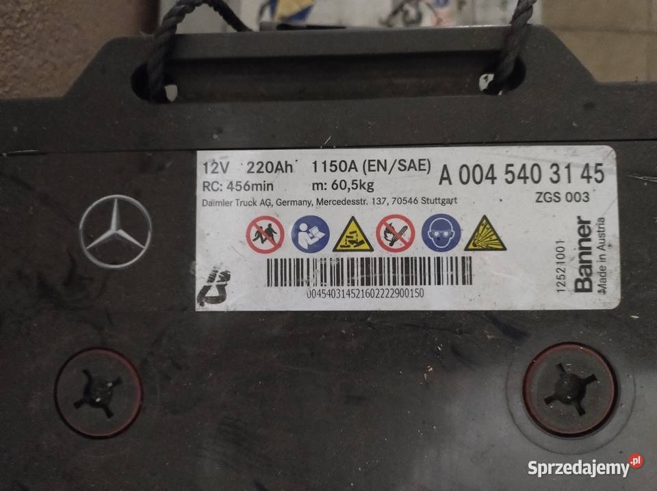 Akumulator 12v 220Ah 1150A Banner Mercedes Dąbrowa Górnicza sprzedam