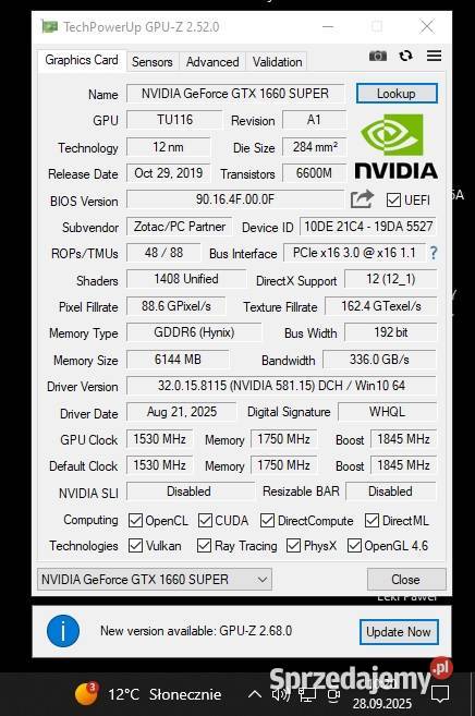 NVidia GeForce GTX 1660 super AMP ZOTAC 6GB Karty graficzne Kielce