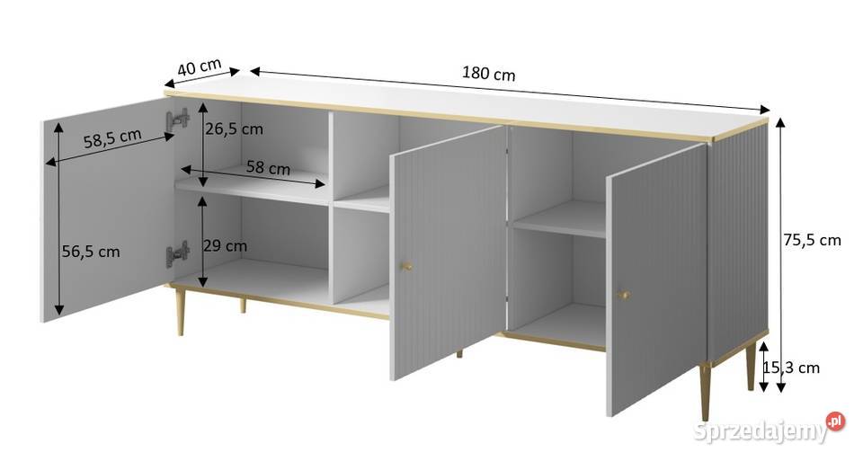 GLAMOUR komoda 180 biała czarna ze złotymi podkarpackie Rzeszów